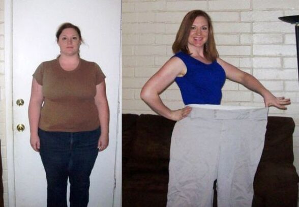 Woman before and after drinking diet