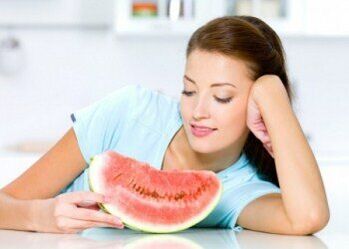 A girl follows a watermelon diet to fight excess weight. 